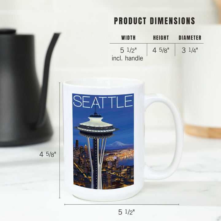 Seattle, Washington, Space Needle Aerial View, Lantern Press Artwork, Ceramic Mug Mugs Lantern Press 