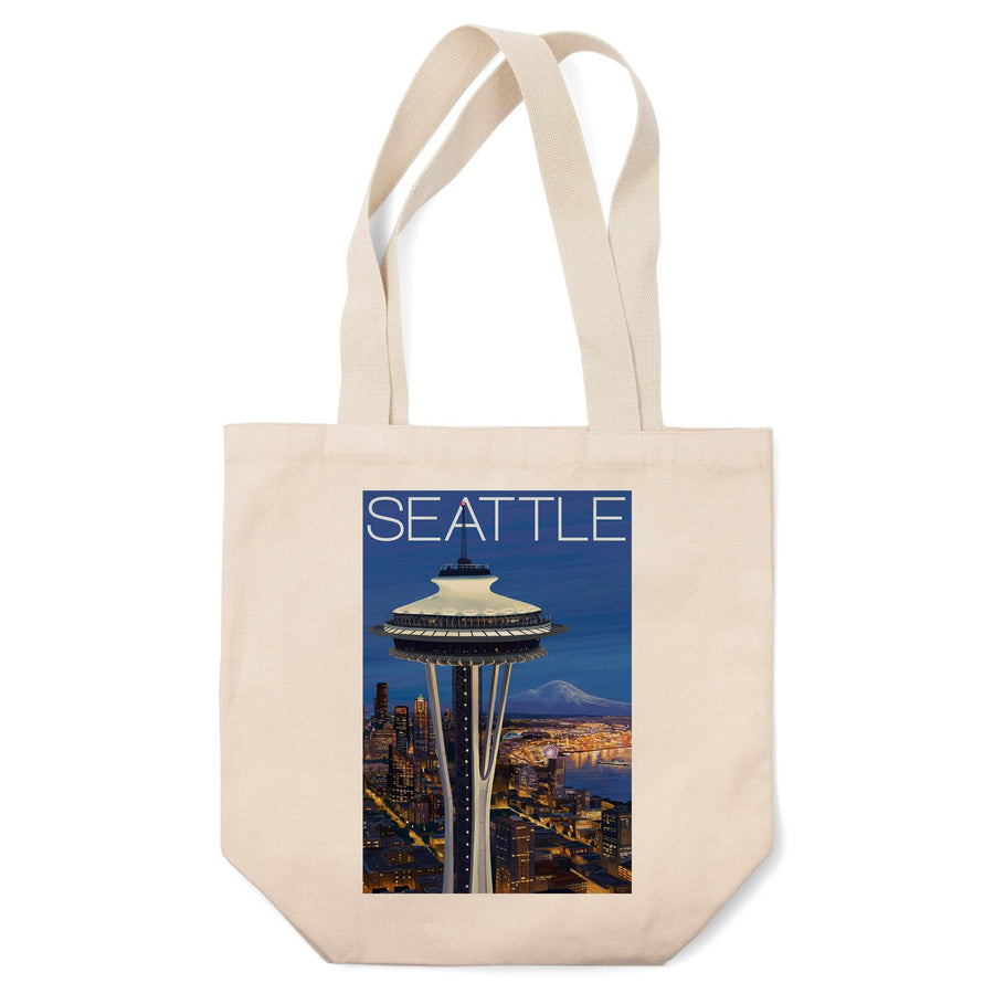 Seattle, Washington, Space Needle Aerial View, Lantern Press Artwork, Tote Bag Totes Lantern Press 
