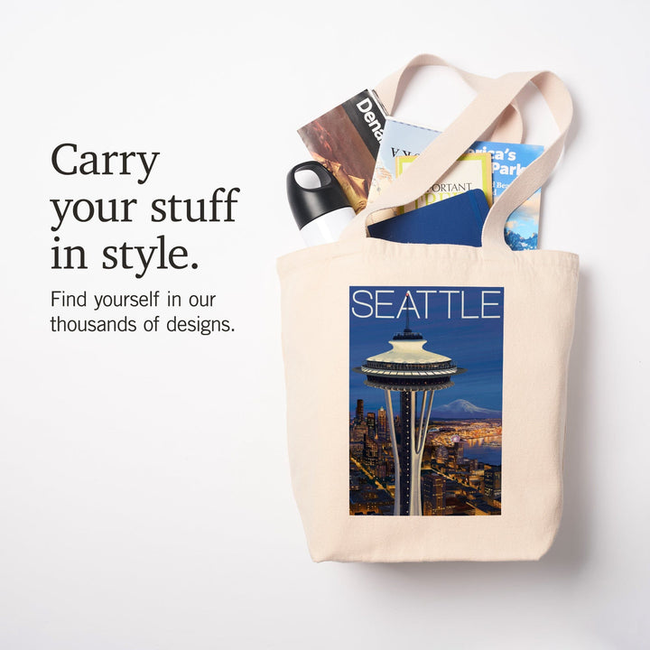 Seattle, Washington, Space Needle Aerial View, Lantern Press Artwork, Tote Bag Totes Lantern Press 