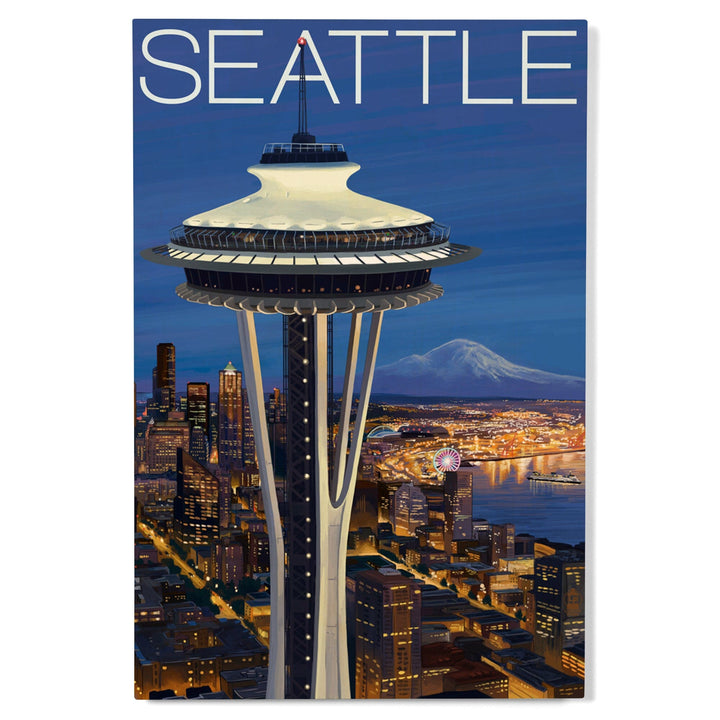 Seattle, Washington, Space Needle Aerial View, Lantern Press Artwork, Wood Signs and Postcards Wood Lantern Press 