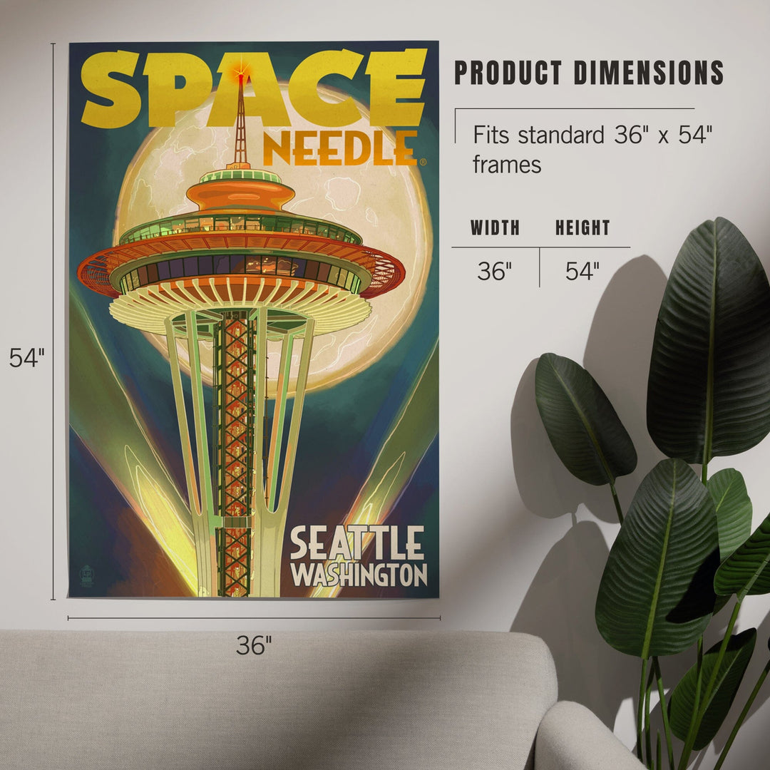 Seattle, Washington, Space Needle and Full Moon, Art & Giclee Prints Art Lantern Press 