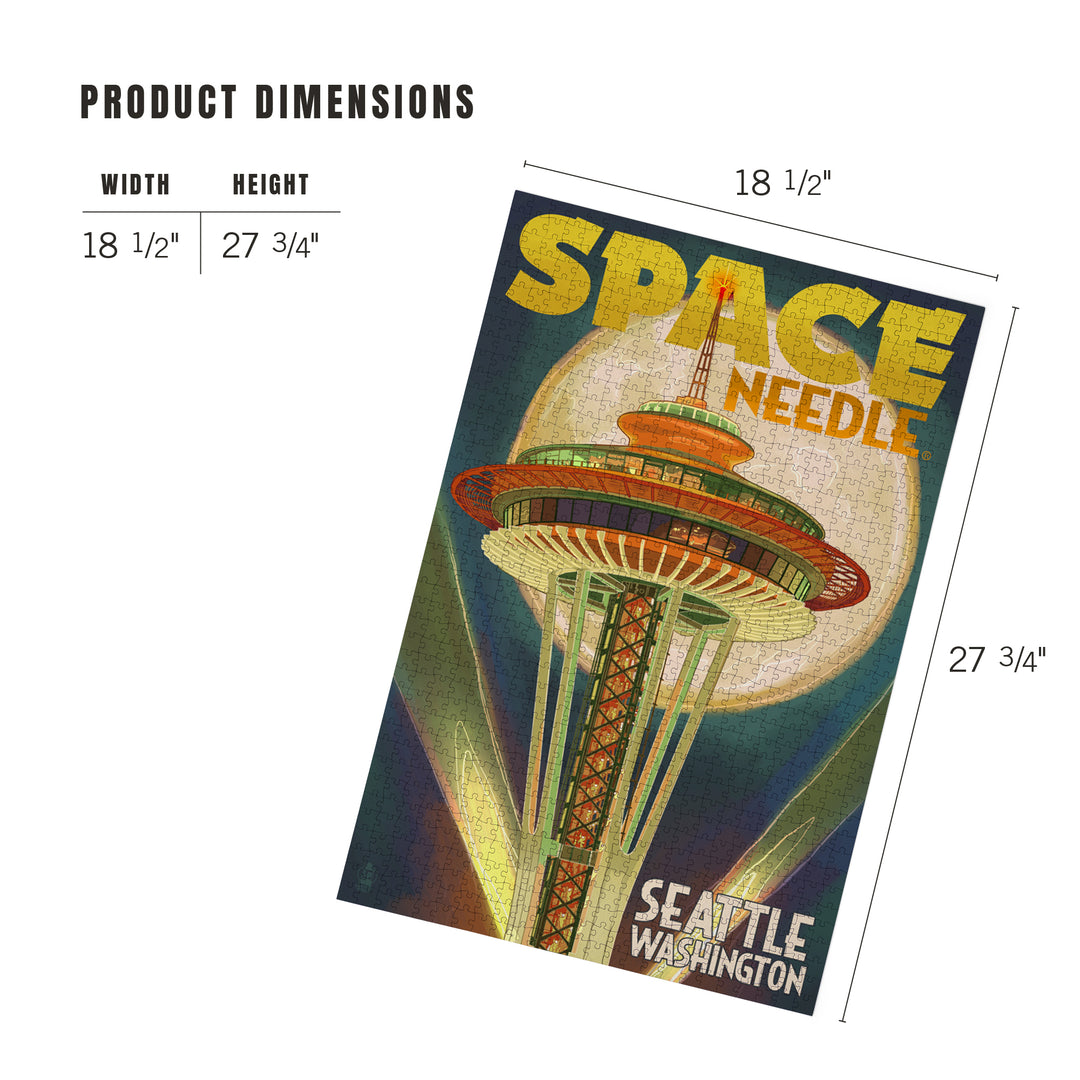 Seattle, Washington, Space Needle and Full Moon, Jigsaw Puzzle Puzzle Lantern Press 