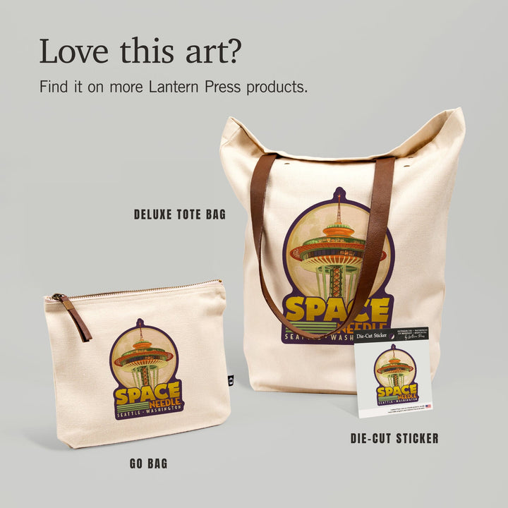 Seattle, Washington, Space Needle and Full Moon,, Organic Cotton Zipper Pouch, Go Bag Go Bag Lantern Press 