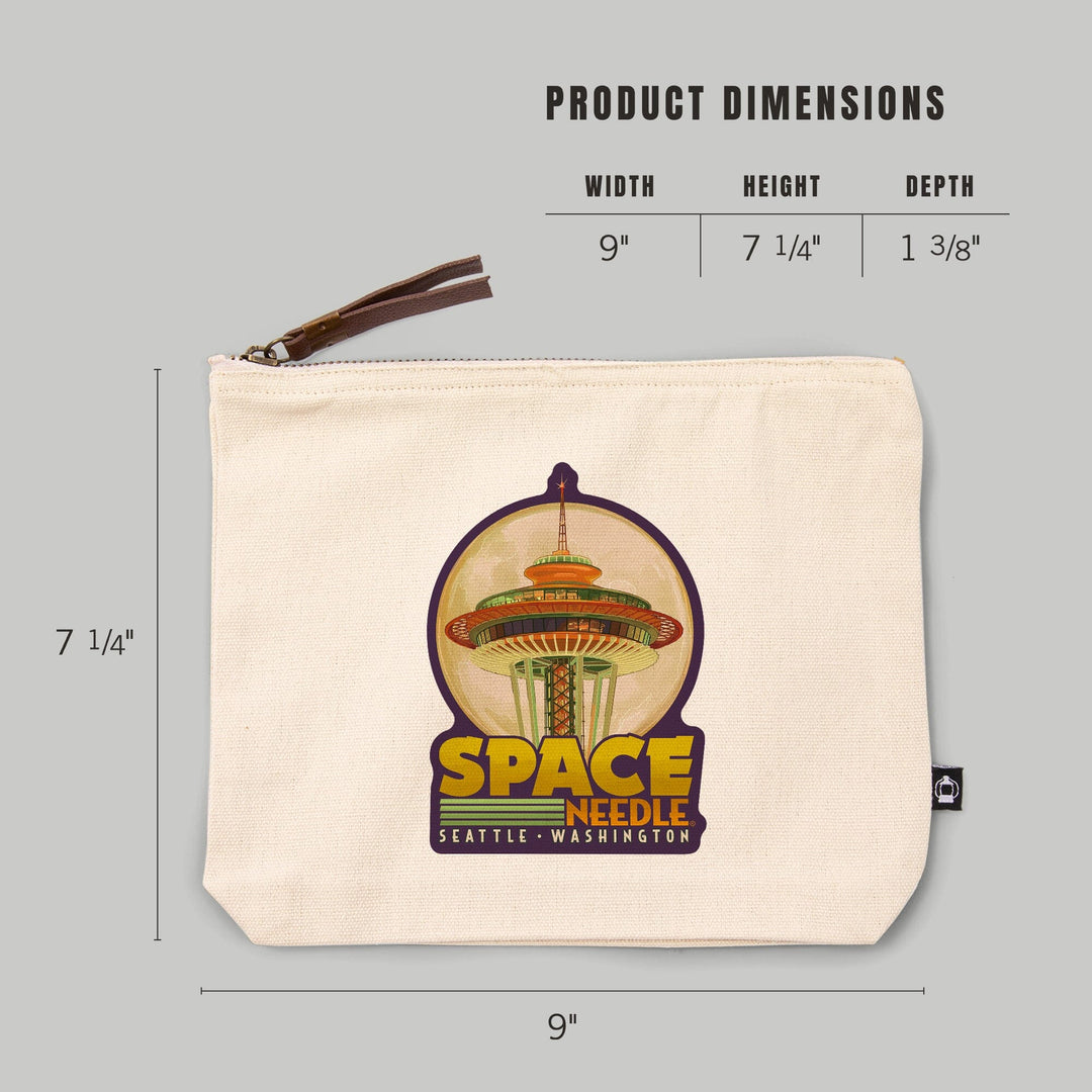 Seattle, Washington, Space Needle and Full Moon,, Organic Cotton Zipper Pouch, Go Bag Go Bag Lantern Press 