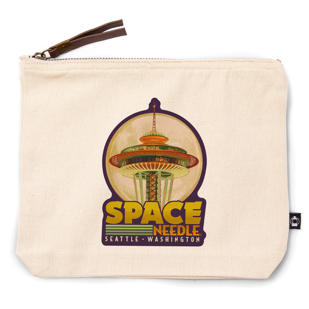 Seattle, Washington, Space Needle and Full Moon,, Organic Cotton Zipper Pouch, Go Bag Go Bag Lantern Press 