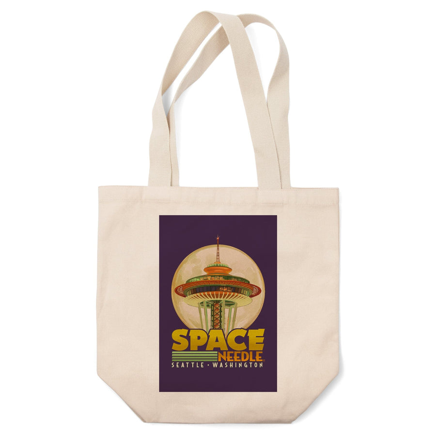 Seattle, Washington, Space Needle and Full Moon,, Tote Bag Totes Lantern Press 