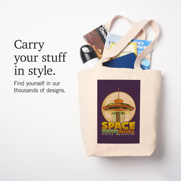 Seattle, Washington, Space Needle and Full Moon,, Tote Bag Totes Lantern Press 