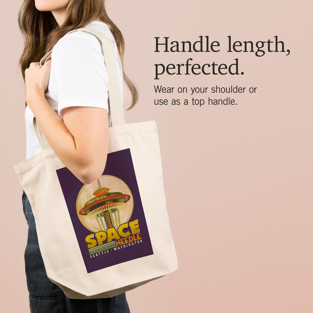 Seattle, Washington, Space Needle and Full Moon,, Tote Bag Totes Lantern Press 