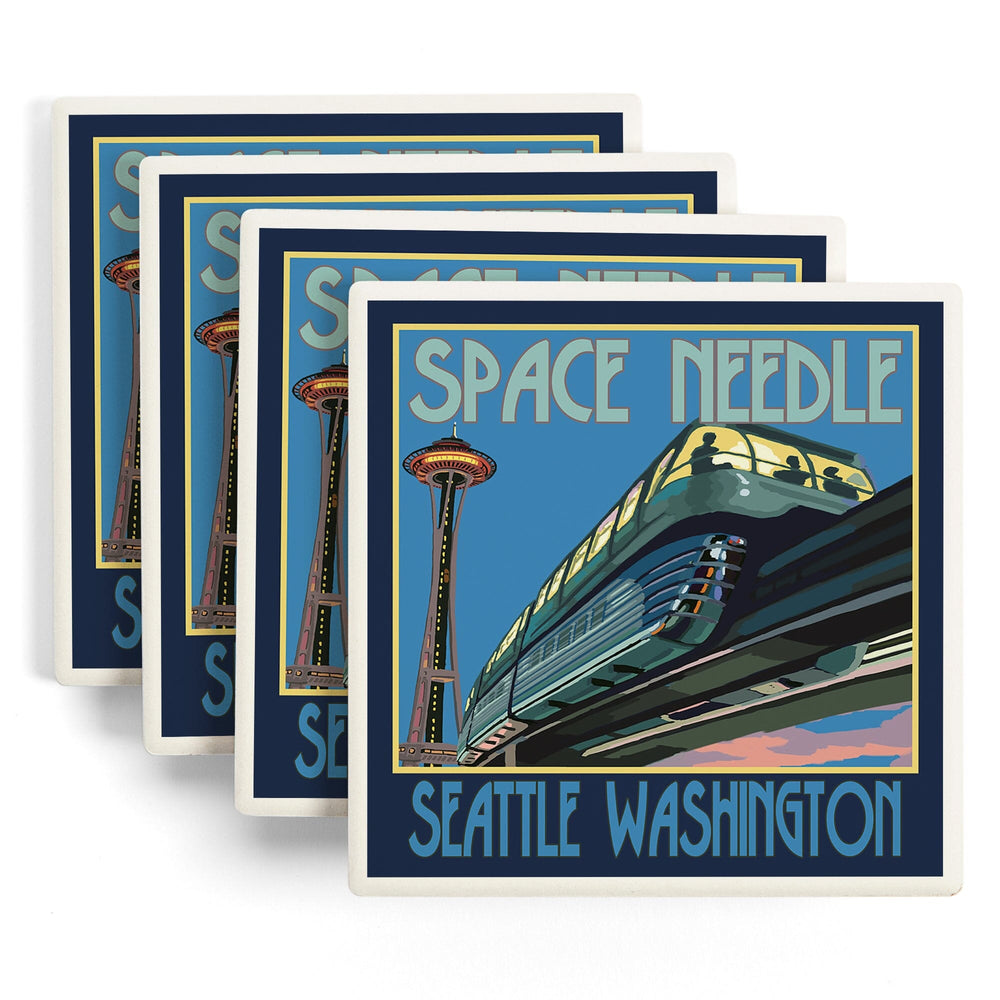 Seattle, Washington, Space Needle and Monorail, Coasters Coasters Lantern Press 