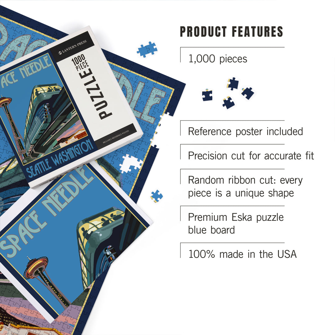 Seattle, Washington, Space Needle and Monorail, Jigsaw Puzzle Puzzle Lantern Press 