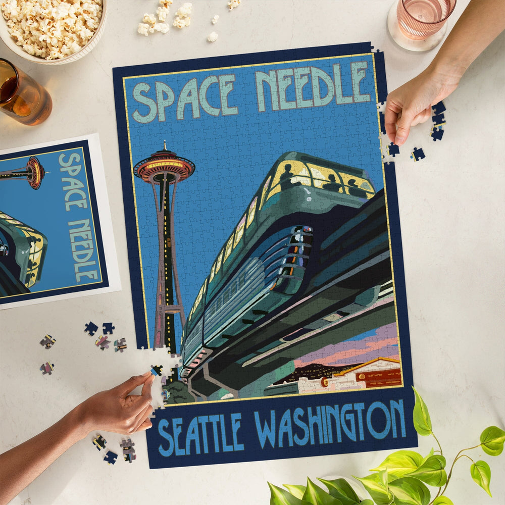 Seattle, Washington, Space Needle and Monorail, Jigsaw Puzzle Puzzle Lantern Press 