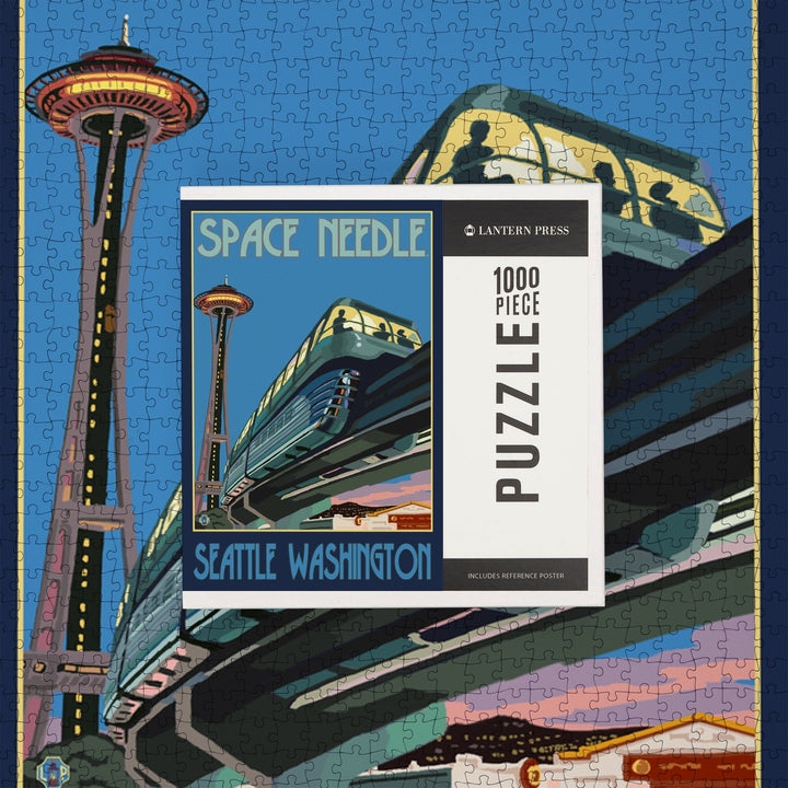 Seattle, Washington, Space Needle and Monorail, Jigsaw Puzzle Puzzle Lantern Press 