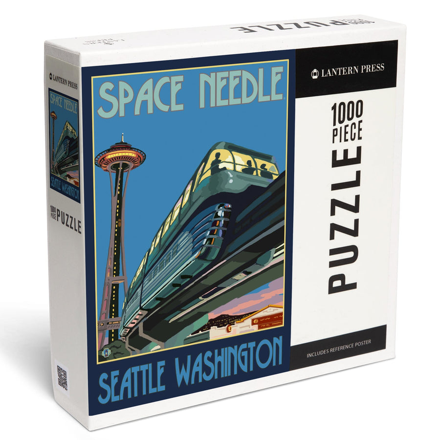 Seattle, Washington, Space Needle and Monorail, Jigsaw Puzzle Puzzle Lantern Press 