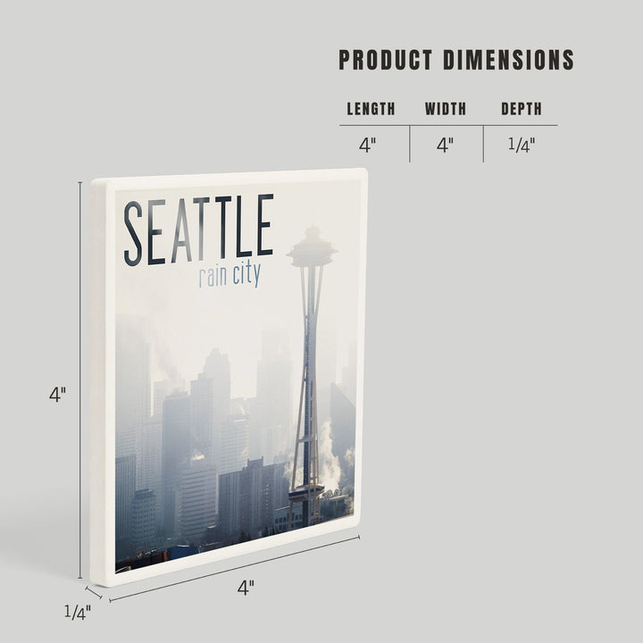 Seattle, Washington, Space Needle and Skyline Fog, Coasters Coasters Lantern Press 