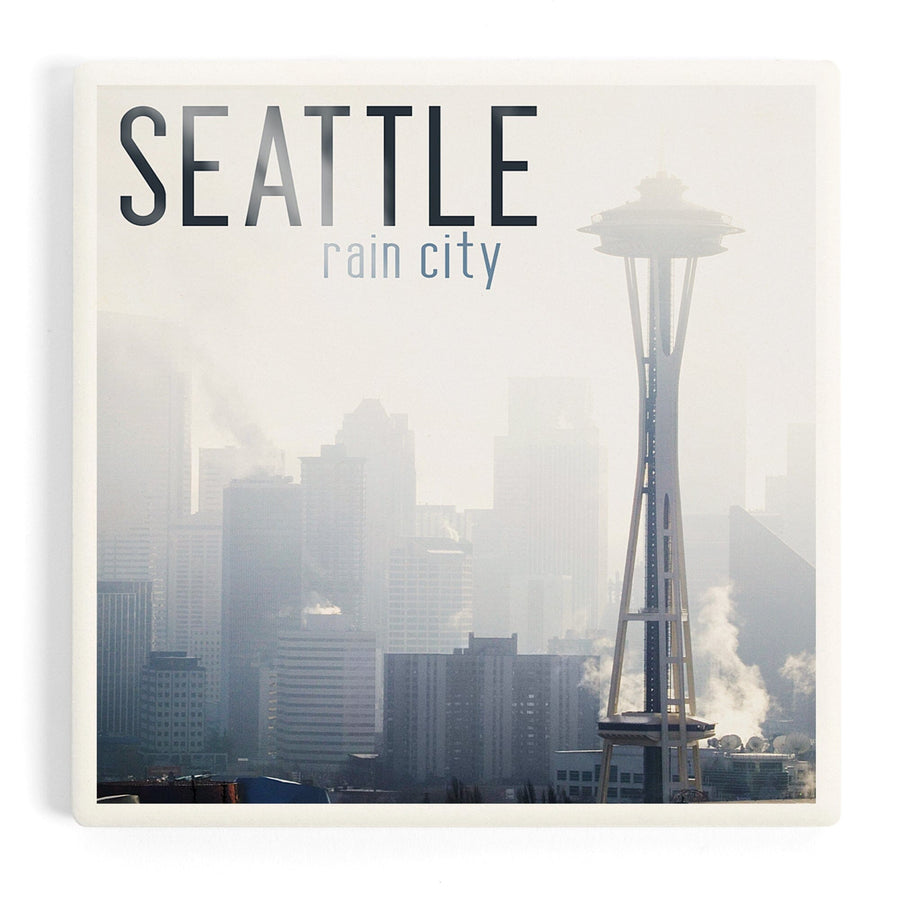 Seattle, Washington, Space Needle and Skyline Fog, Coasters Coasters Lantern Press 