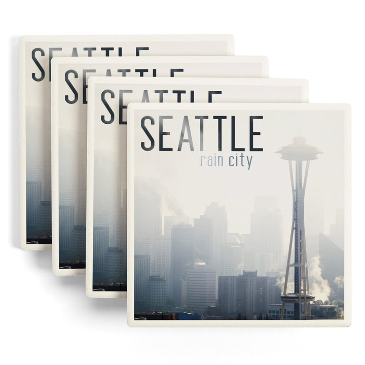 Seattle, Washington, Space Needle and Skyline Fog, Coasters Coasters Lantern Press 
