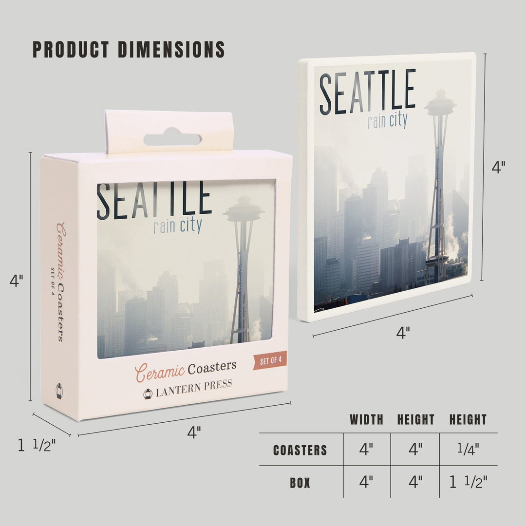 Seattle, Washington, Space Needle and Skyline Fog, Coasters Coasters Lantern Press 