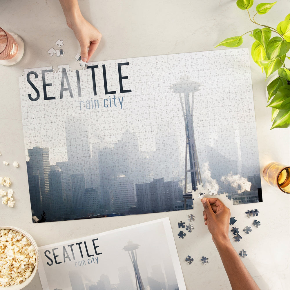 Seattle, Washington, Space Needle and Skyline Fog, Jigsaw Puzzle Puzzle Lantern Press 