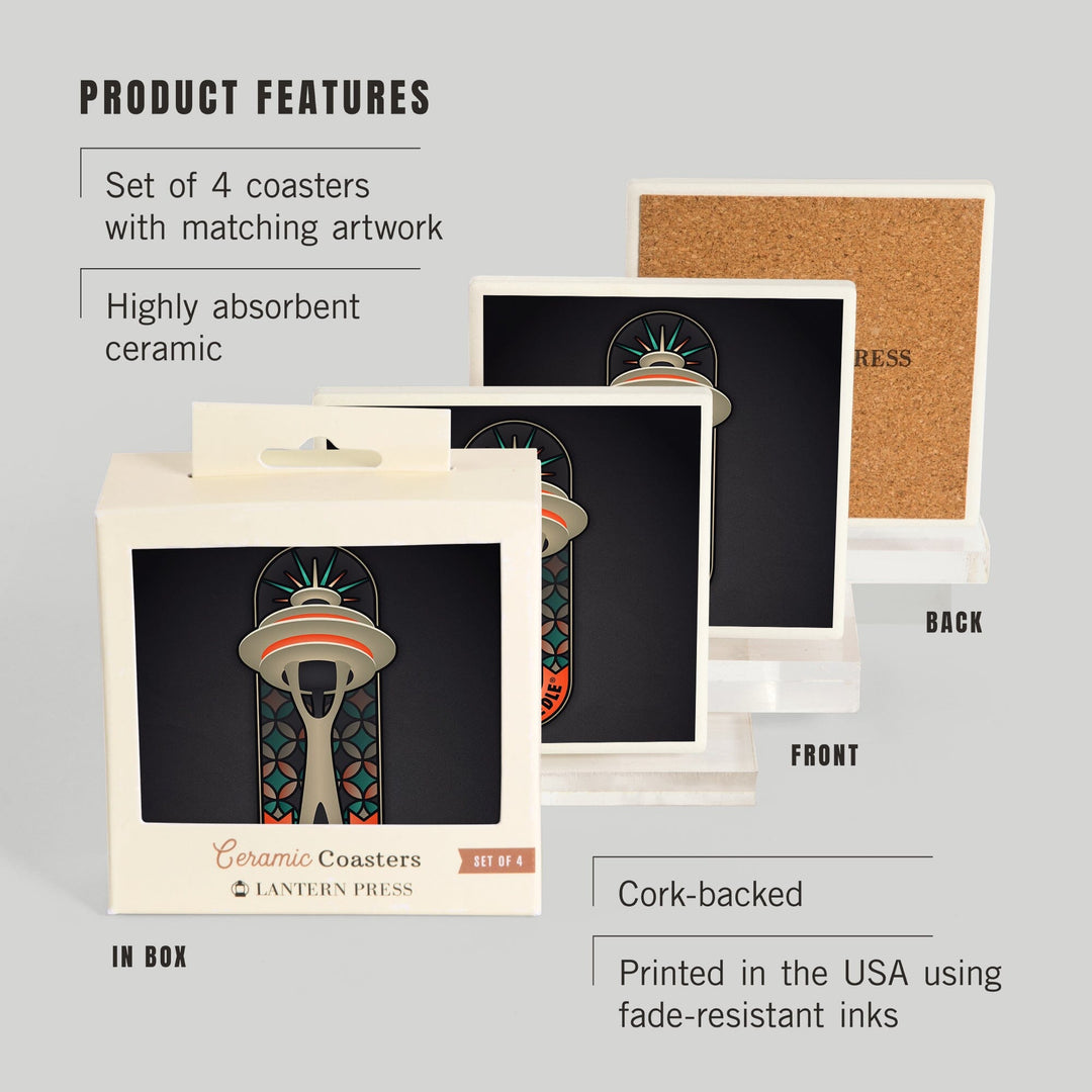 Seattle, Washington, Space Needle Badge, Vector,, Coasters Coasters Lantern Press 