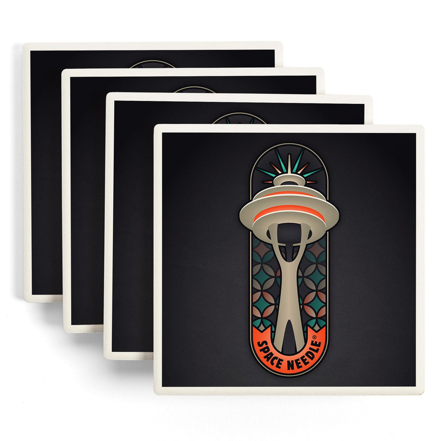 Seattle, Washington, Space Needle Badge, Vector,, Coasters Coasters Lantern Press 