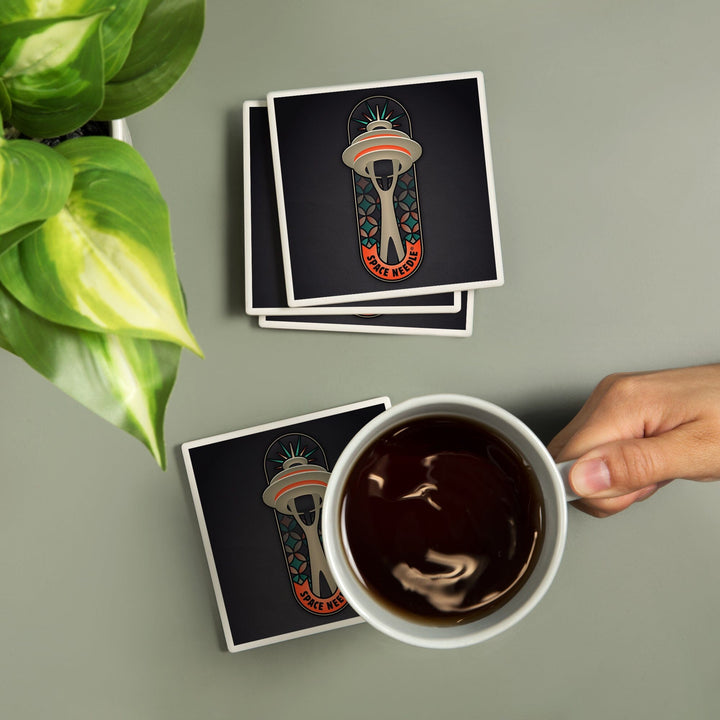Seattle, Washington, Space Needle Badge, Vector,, Coasters Coasters Lantern Press 