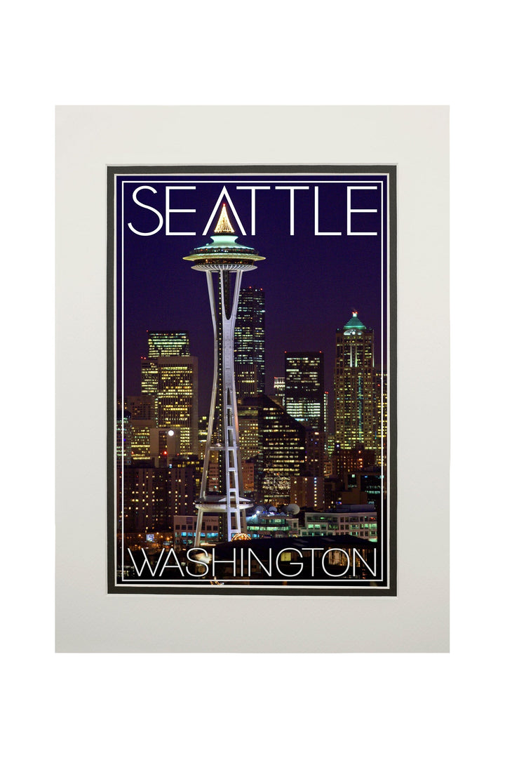 Seattle, Washington, Space Needle Christmas at Night, Art & Giclee Prints Art Lantern Press 11 x 14 Matted Art Print 