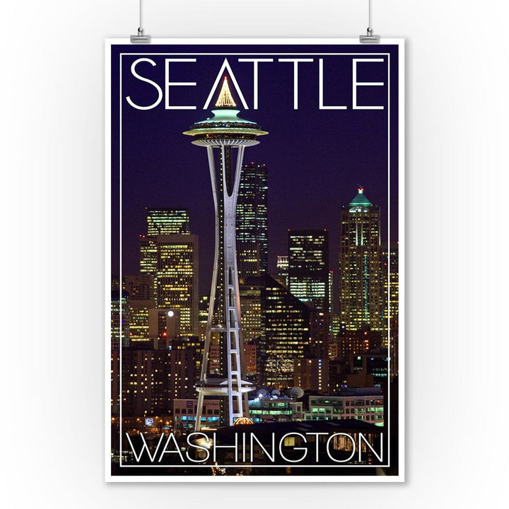 Seattle, Washington, Space Needle Christmas at Night, Art & Giclee Prints Art Lantern Press 12 x 18 Art Print 