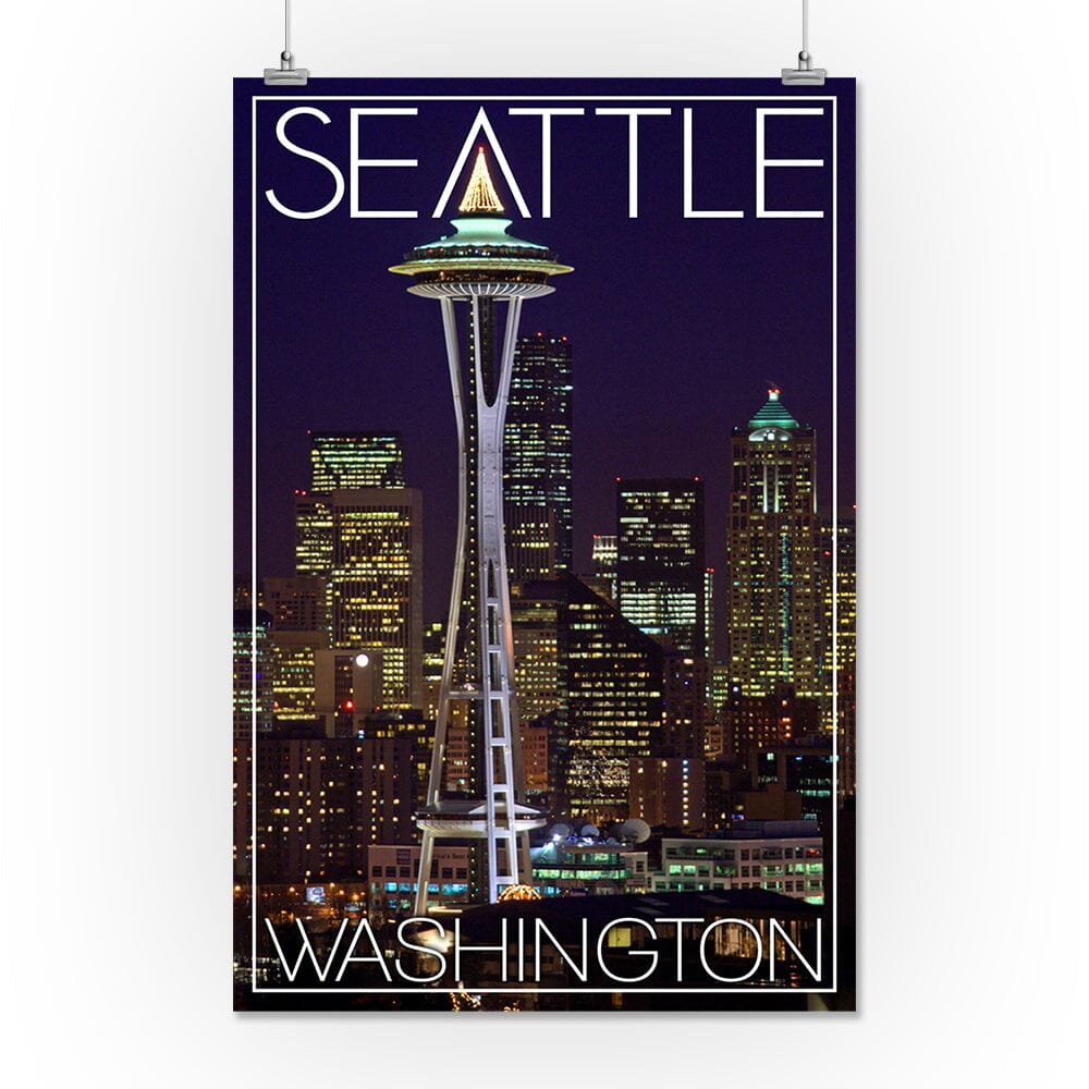 Seattle, Washington, Space Needle Christmas at Night, Art & Giclee Prints Art Lantern Press 16 x 24 Giclee Print 