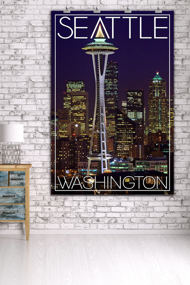 Seattle, Washington, Space Needle Christmas at Night, Art & Giclee Prints Art Lantern Press 36 x 54 Giclee Print 