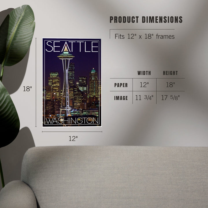 Seattle, Washington, Space Needle Christmas at Night, Art & Giclee Prints Art Lantern Press 