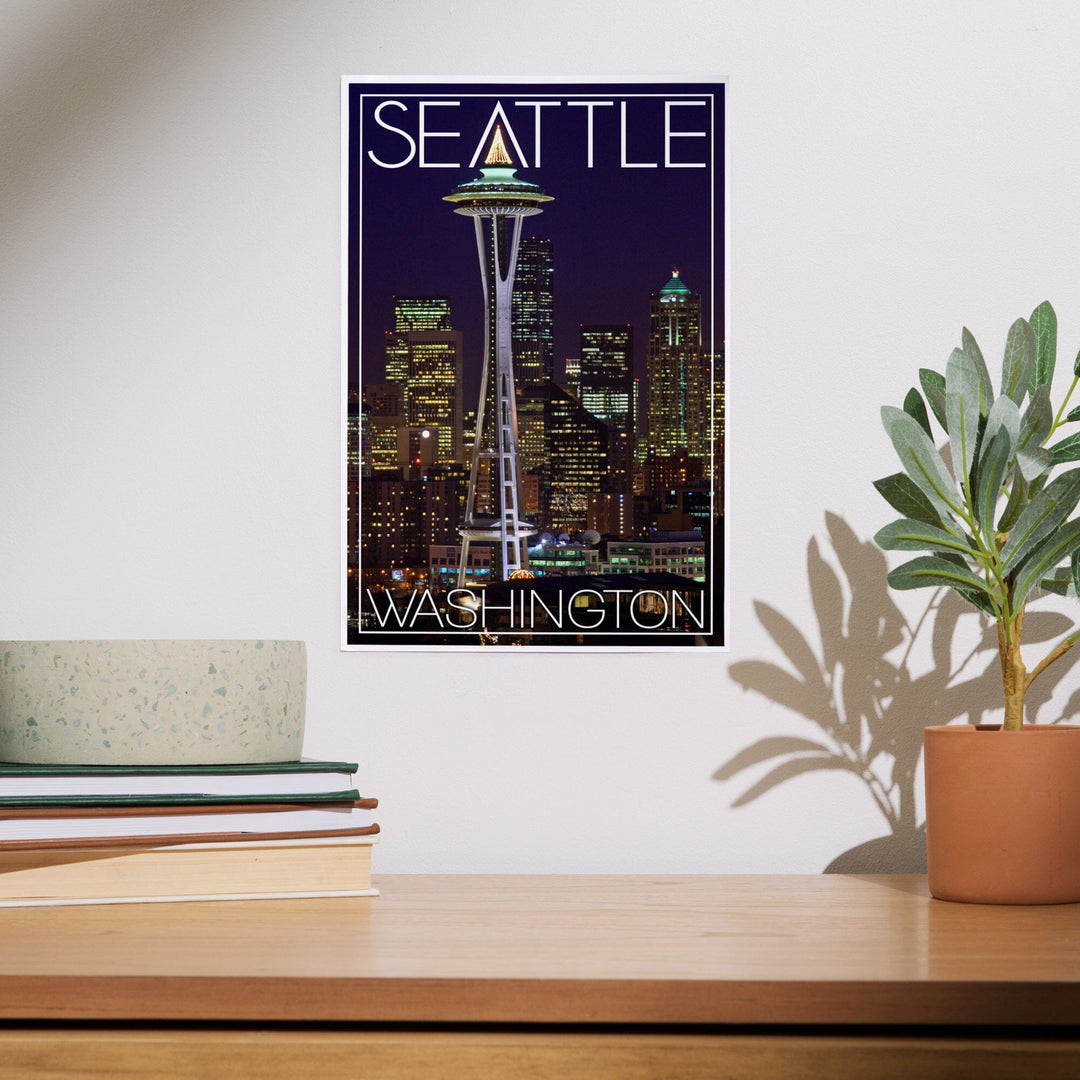 Seattle, Washington, Space Needle Christmas at Night, Art & Giclee Prints Art Lantern Press 