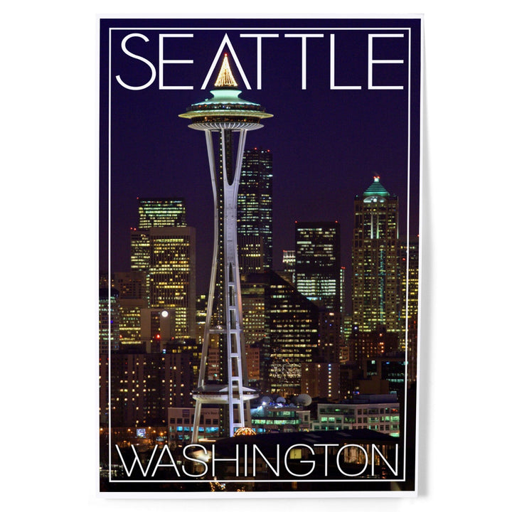 Seattle, Washington, Space Needle Christmas at Night, Art & Giclee Prints Art Lantern Press 