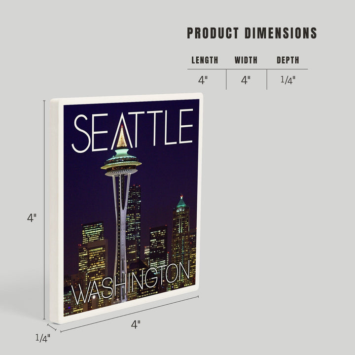 Seattle, Washington, Space Needle Christmas at Night, Coasters Coasters Lantern Press 