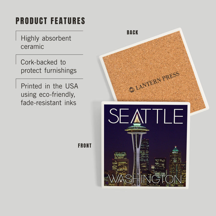 Seattle, Washington, Space Needle Christmas at Night, Coasters Coasters Lantern Press 