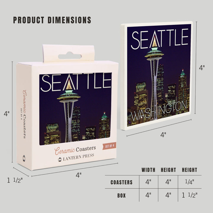 Seattle, Washington, Space Needle Christmas at Night, Coasters Coasters Lantern Press 