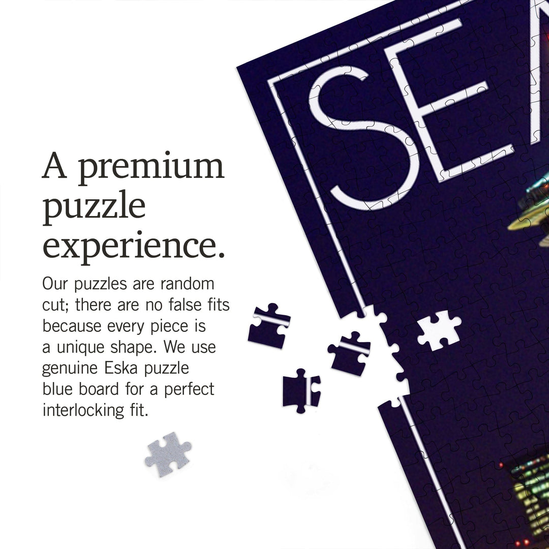 Seattle, Washington, Space Needle Christmas at Night, Jigsaw Puzzle Puzzle Lantern Press 