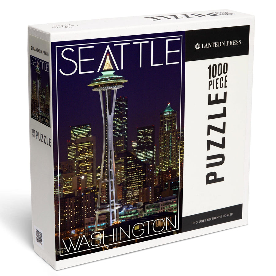 Seattle, Washington, Space Needle Christmas at Night, Jigsaw Puzzle Puzzle Lantern Press 