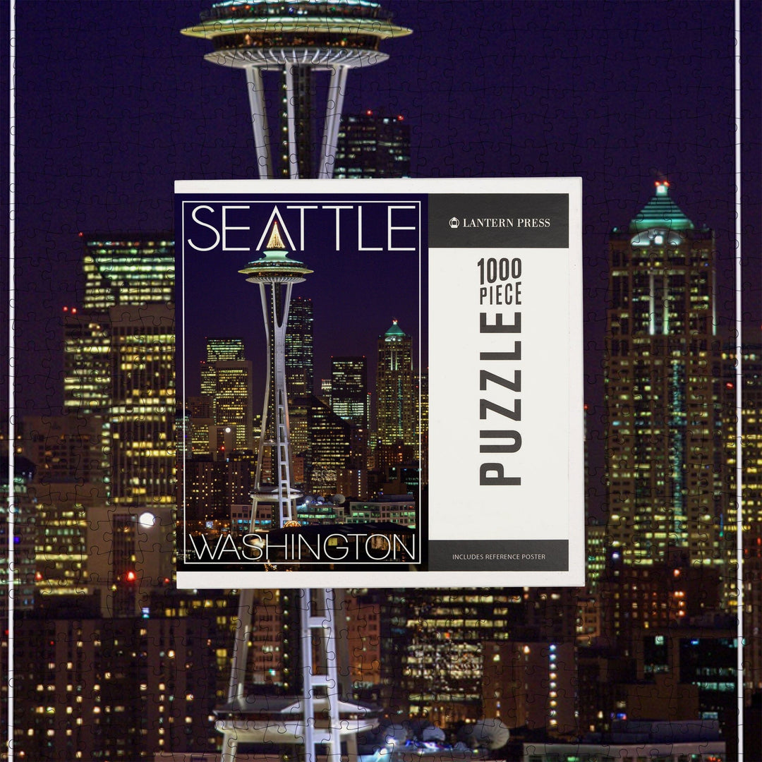 Seattle, Washington, Space Needle Christmas at Night, Jigsaw Puzzle Puzzle Lantern Press 