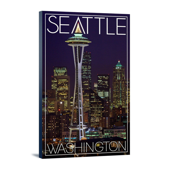 Seattle, Washington, Space Needle Christmas at Night, Lantern Press Photography, Stretched Canvas Canvas Lantern Press 