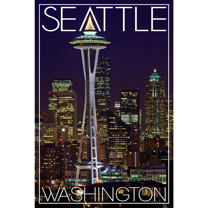 Seattle, Washington, Space Needle Christmas at Night, Lantern Press Photography, Stretched Canvas Canvas Lantern Press 