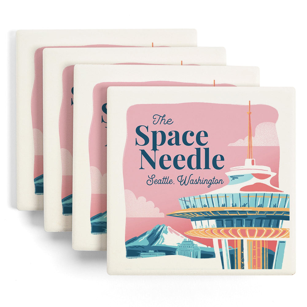 Seattle, Washington, Space Needle, Epic City Scene, Coasters Coasters Lantern Press 