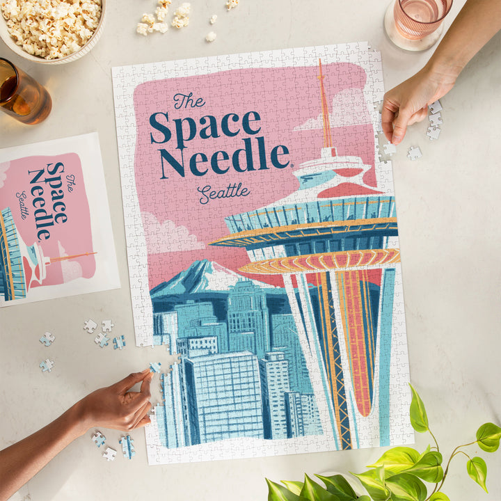 Seattle, Washington, Space Needle, Epic City Scene, Jigsaw Puzzle Puzzle Lantern Press 