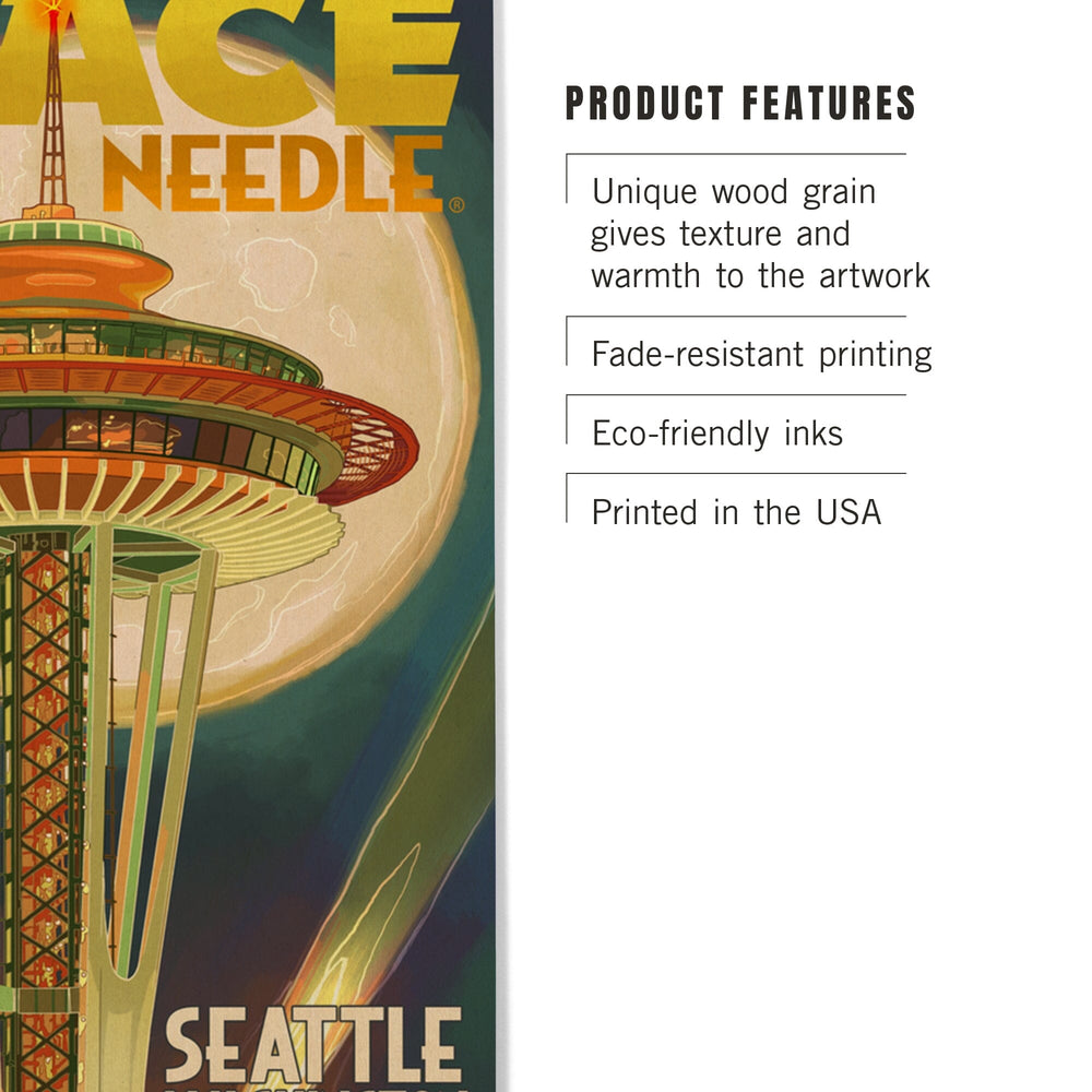 Seattle, Washington, Space Needle & Full Moon, Lantern Press Artwork, Wood Signs and Postcards Wood Lantern Press 