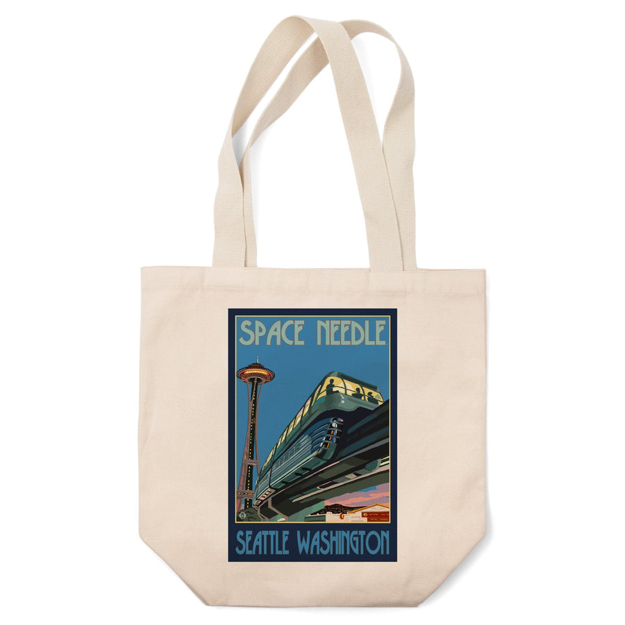Seattle, Washington, Space Needle & Monorail, Lantern Press Artwork, Tote Bag Totes Lantern Press 