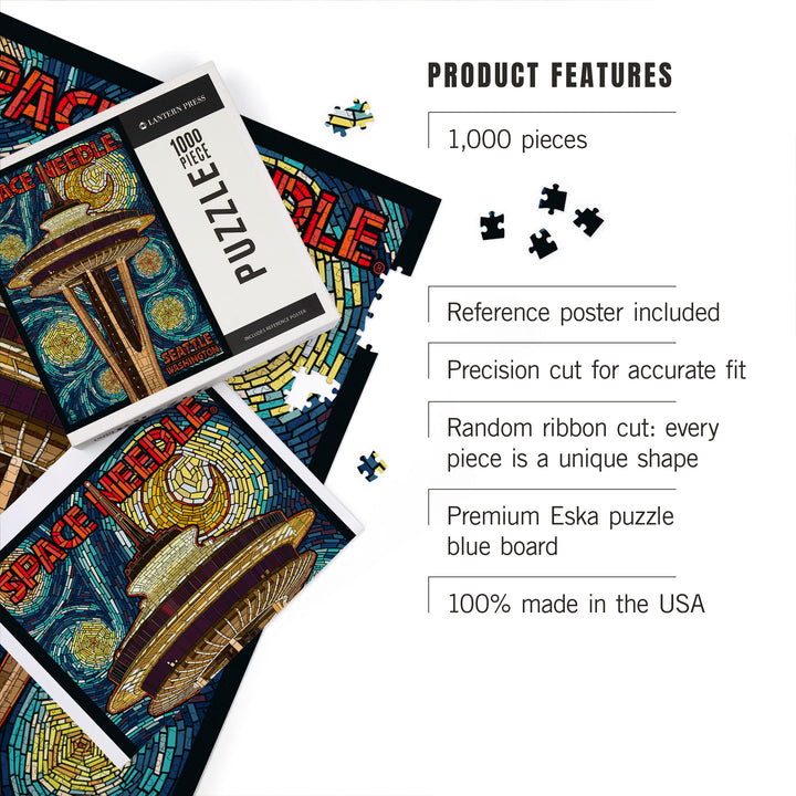 Seattle, Washington, Space Needle Mosaic, Jigsaw Puzzle Puzzle Lantern Press 