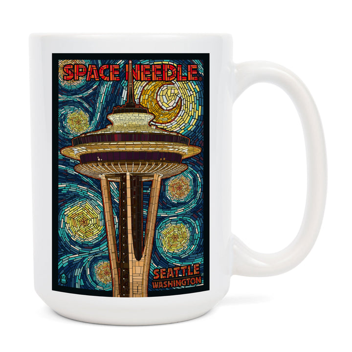 Seattle, Washington, Space Needle Mosaic, Lantern Press Artwork, Ceramic Mug Mugs Lantern Press 