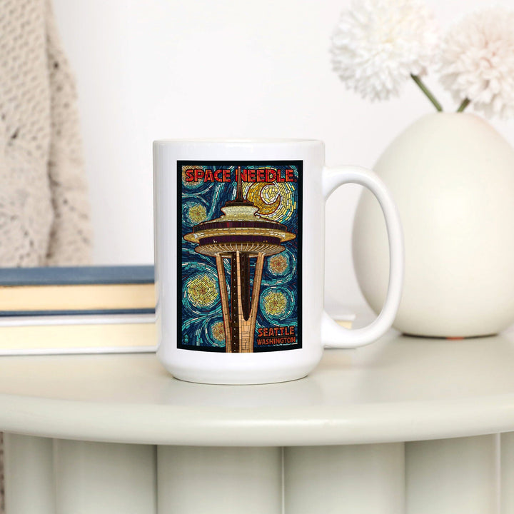Seattle, Washington, Space Needle Mosaic, Lantern Press Artwork, Ceramic Mug Mugs Lantern Press 