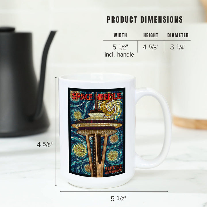 Seattle, Washington, Space Needle Mosaic, Lantern Press Artwork, Ceramic Mug Mugs Lantern Press 