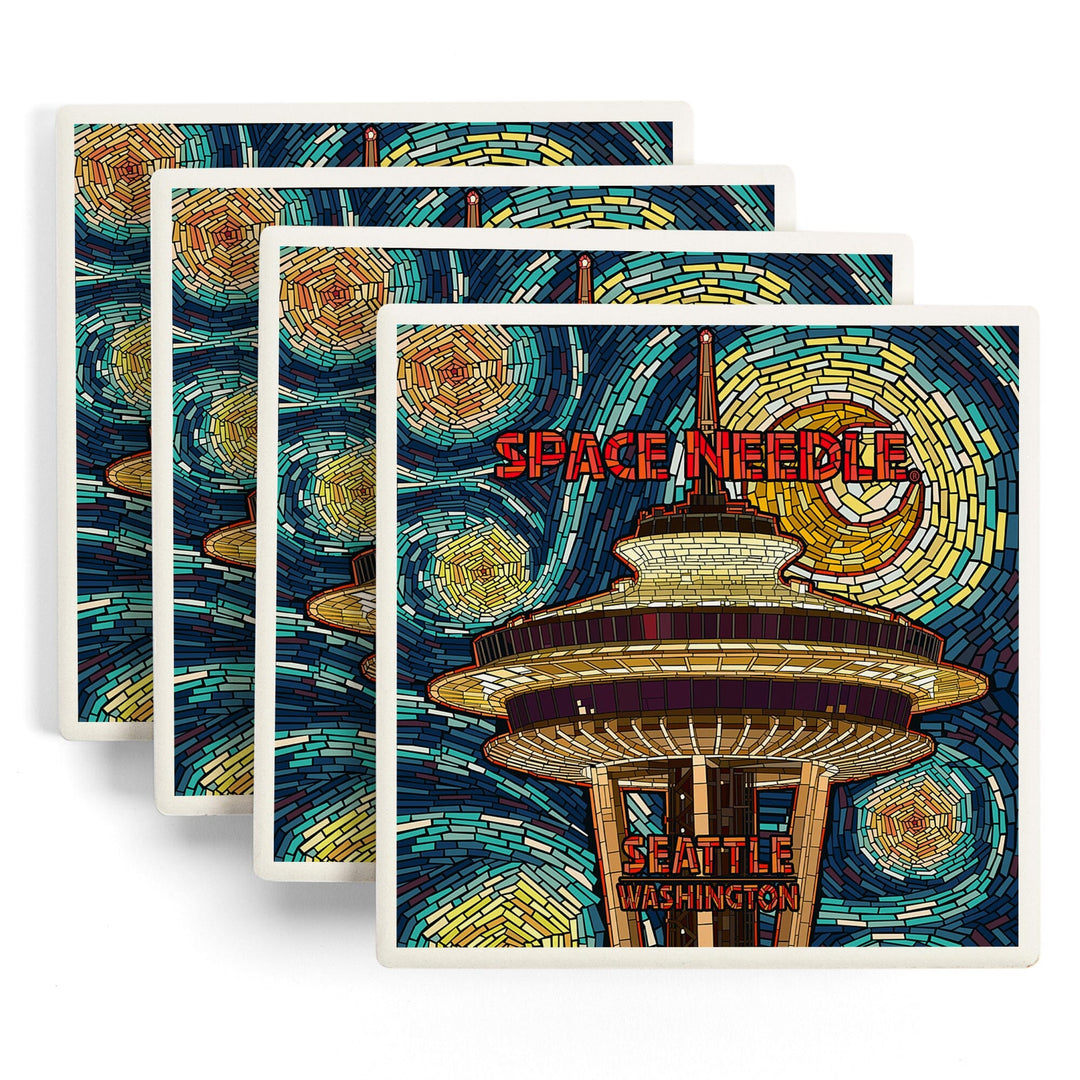 Seattle, Washington, Space Needle Mosaic, Lantern Press Artwork, Coaster Set Coasters Lantern Press 