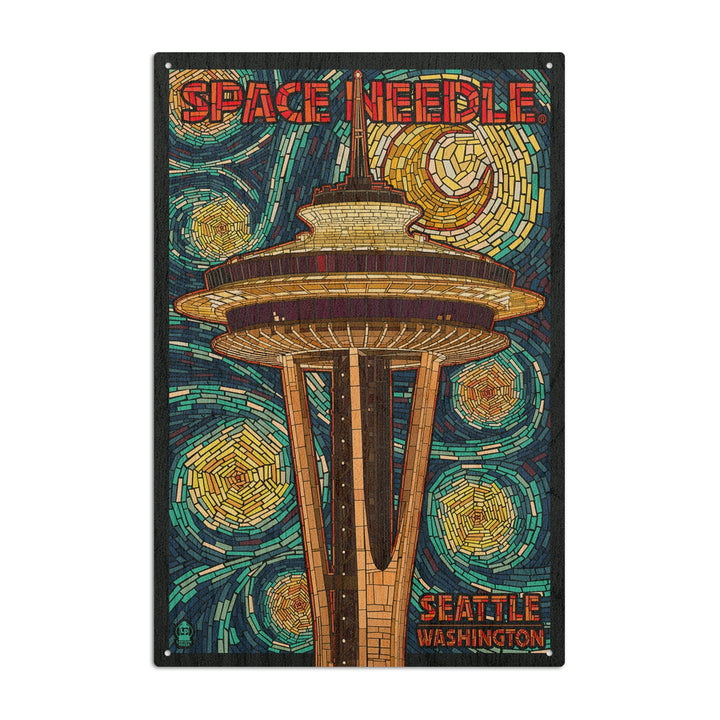 Seattle, Washington, Space Needle Mosaic, Lantern Press Artwork, Wood Signs and Postcards Wood Lantern Press 10 x 15 Wood Sign 